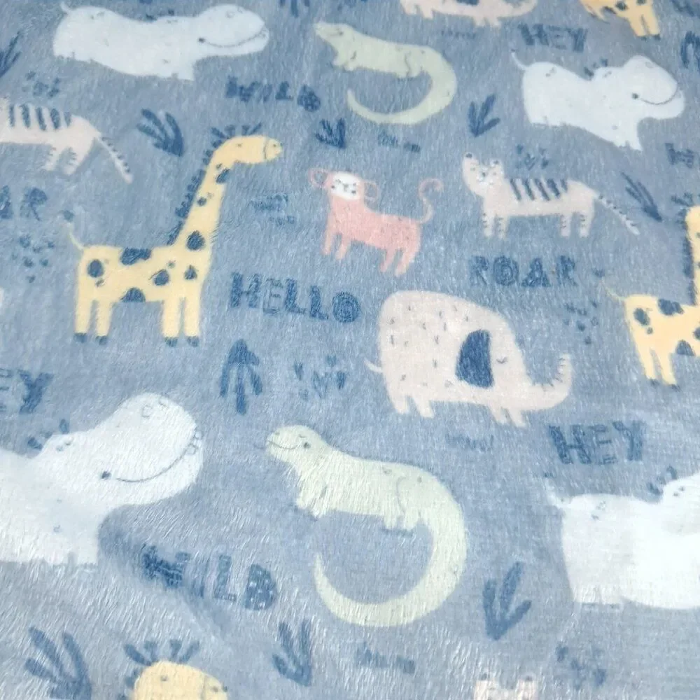 Jonah & Belle Baby Blanket Safari zoo Animals Elephant‎ Giraffe Roar blue sherpa
